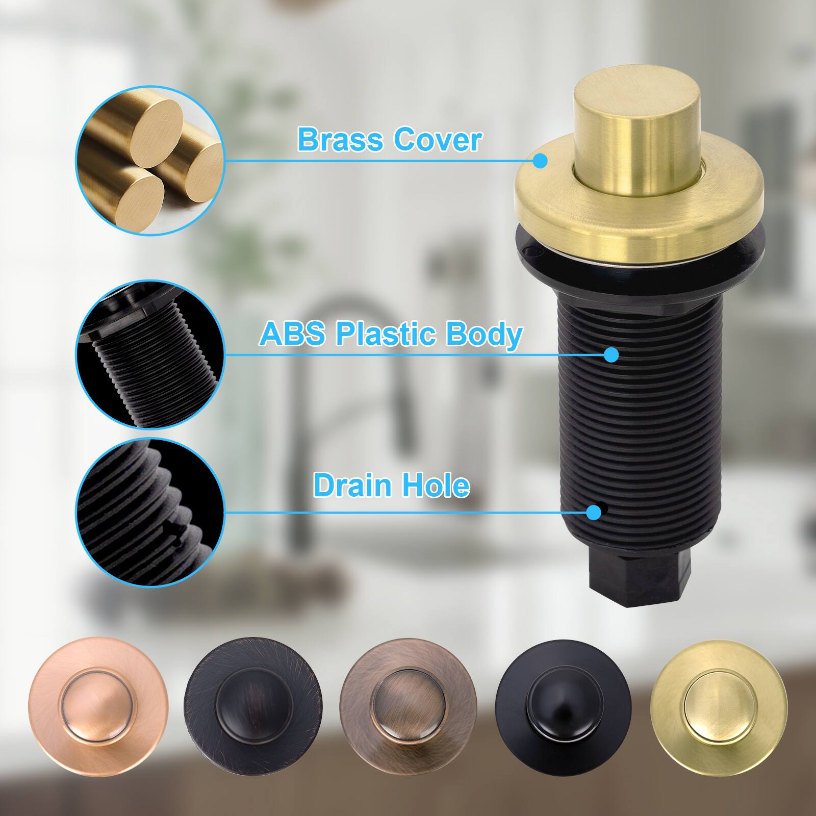 Brass Cover  
ABS Plastic Body  
Drain Hole