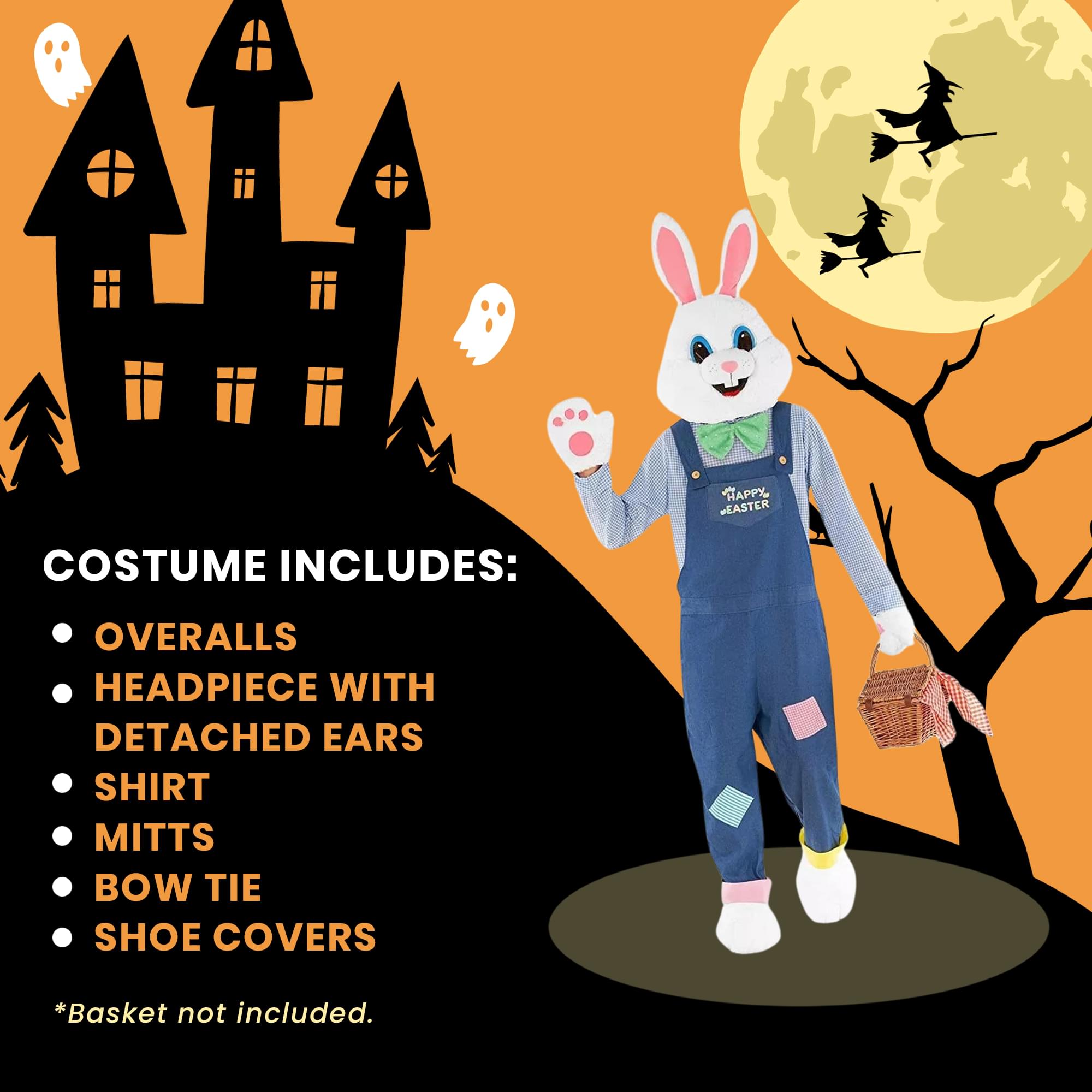 HAPPY #EASTER COSTUME INCLUDES: OVERALLS HEADPIECE WITH DETACHED EARS SHIRT MITTS BOW TIE SHOE COVERS *Basket not included.