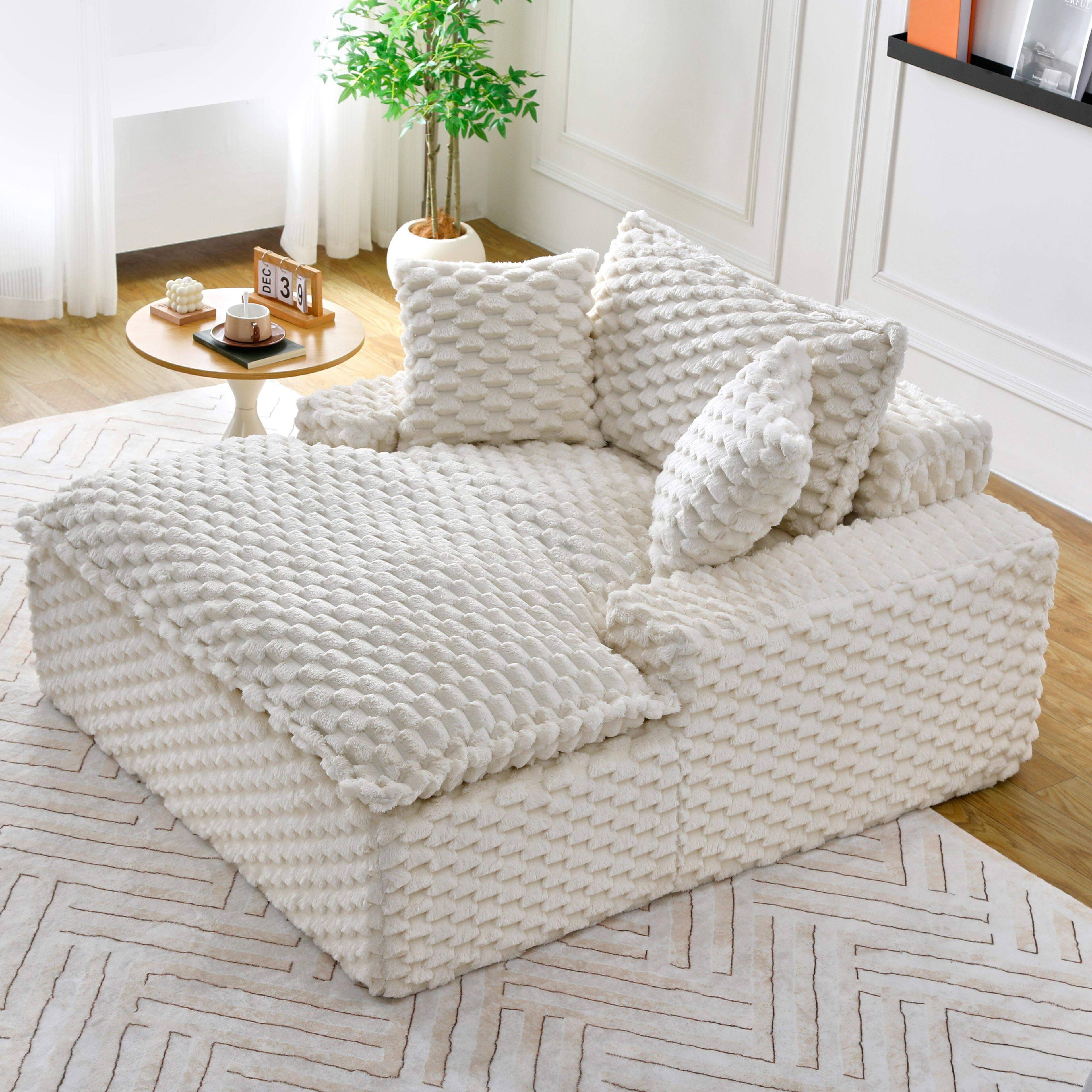 Angle. Roomtec - 51 inch Comfort bearing Sofa Two Pillows and One Backrest Suitable for Multiple Scenarios in Bedrooms and Living Rooms - White.