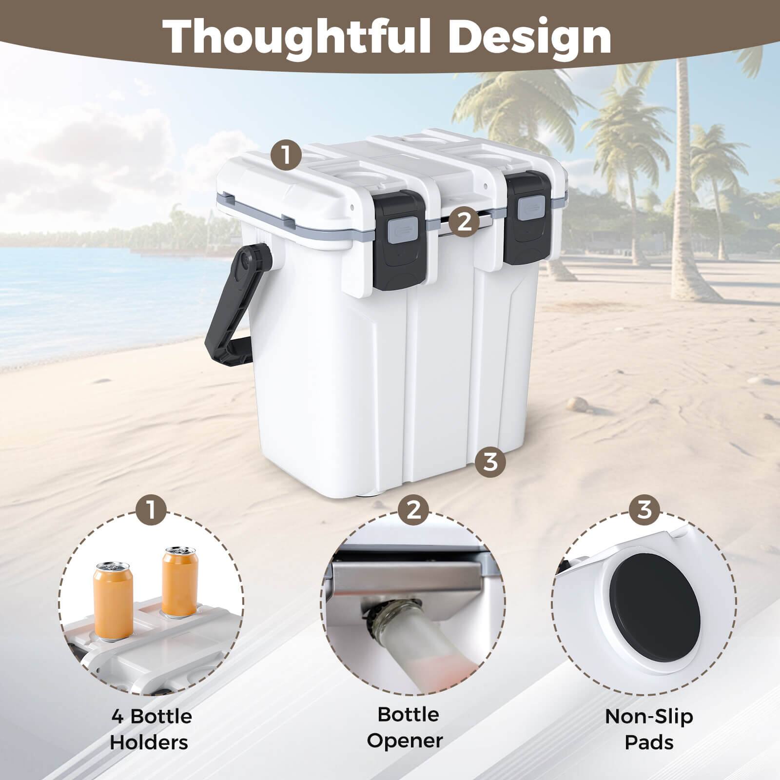 Thoughtful Design

1. 4 Bottle Holders
2. Bottle Opener
3. Non-Slip Pads