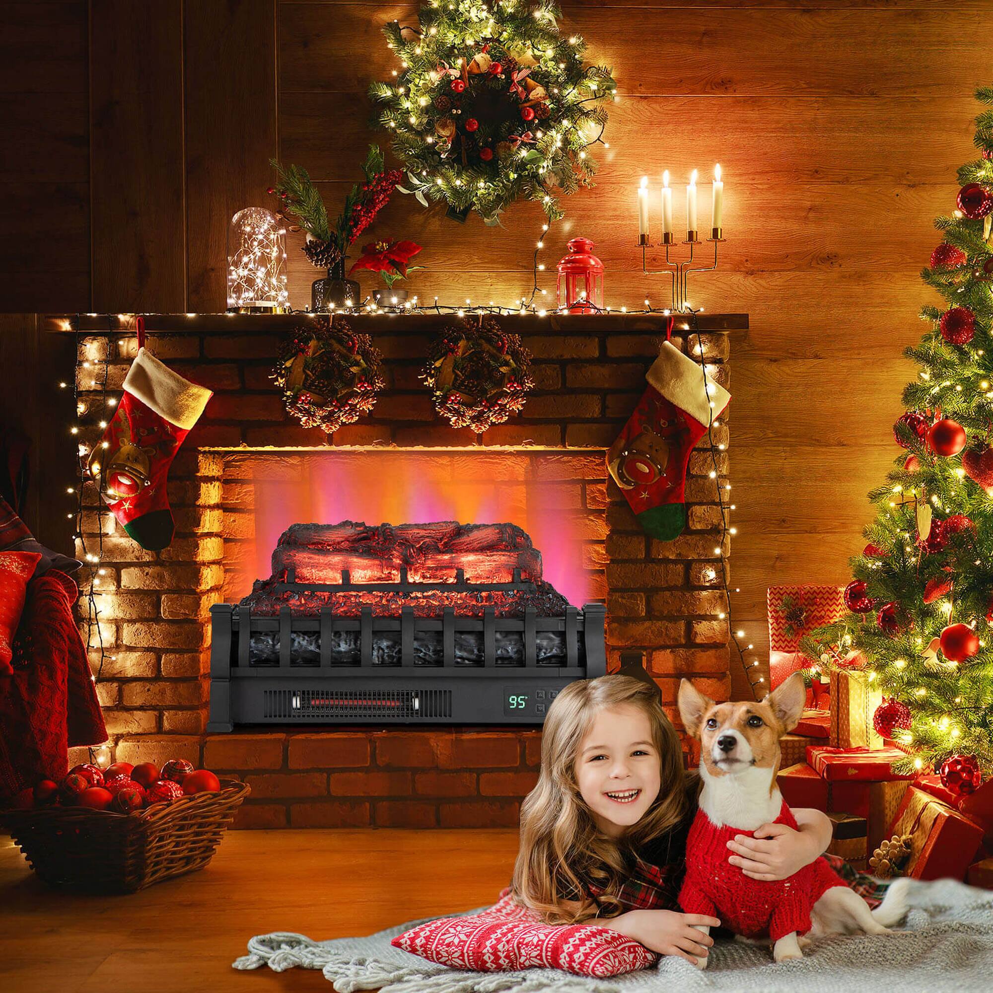 Alt View 3. Costway - Costway 23 Inch Electric Fireplace Heater Fireplace Logs Inserts Infrared Quartz Heater - Black.