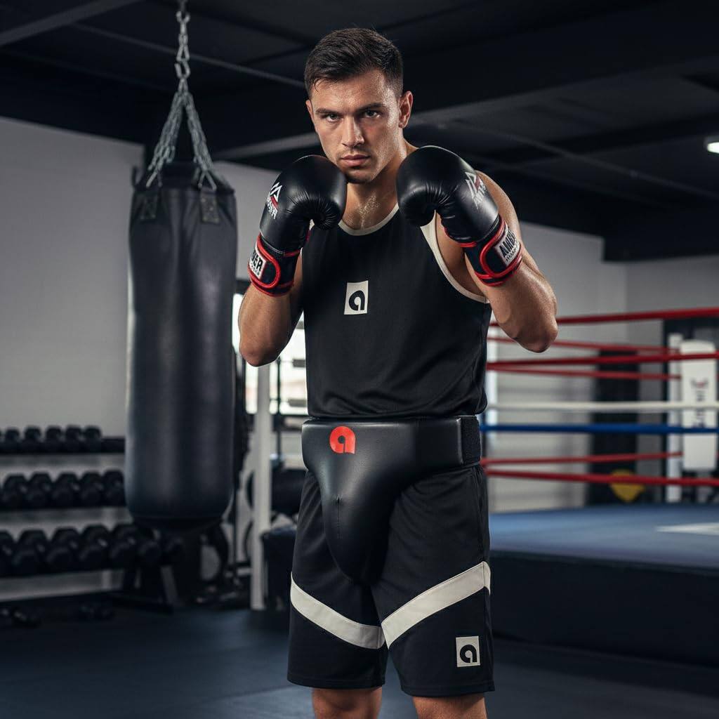 Alt View 6. Amber Sporting Goods - Boxing MMA Groin and Abdominal Protector EVA Foam PU Leather Deep Cup Small - Black.