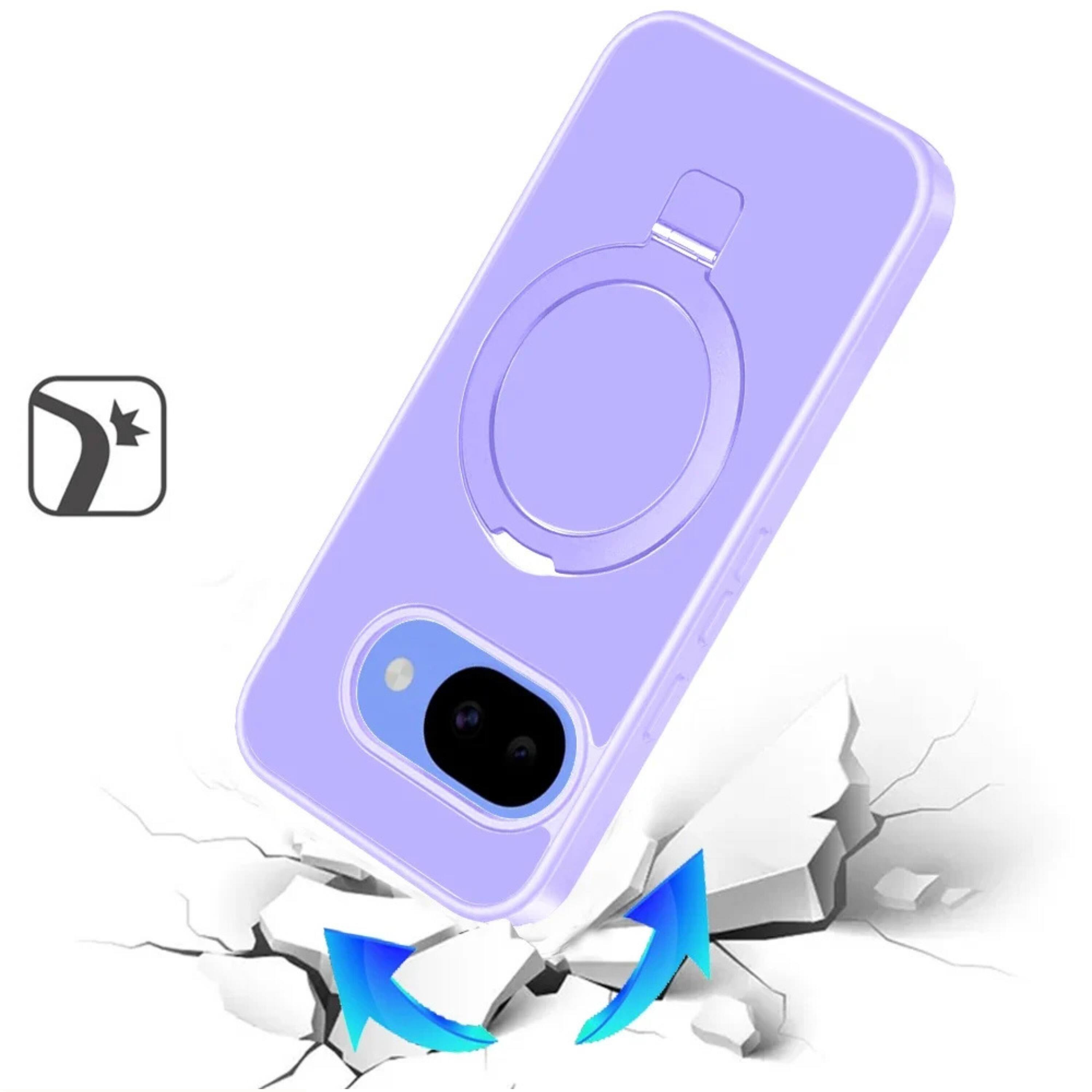 Left. Kitcheniva - Matte Finish Metal Circle Ring Stand Rugged Cover Phone Case With Tempered Glass For Google Pixel 10a Light Purple - Light Purple.