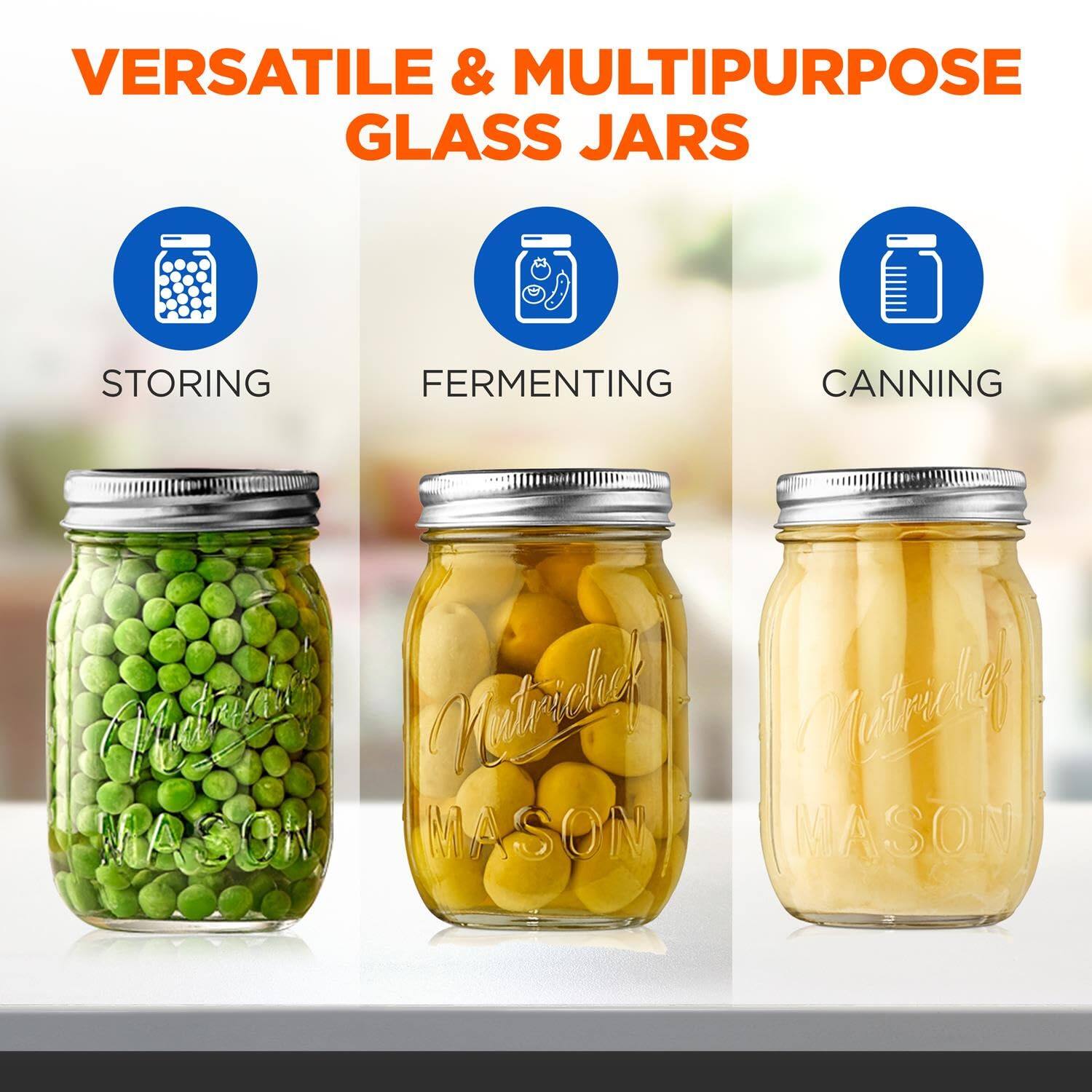 VERSATILE & MULTIPURPOSE GLASS JARS

STORING FERMENTING CANNING

Nutrichef MASON JARS