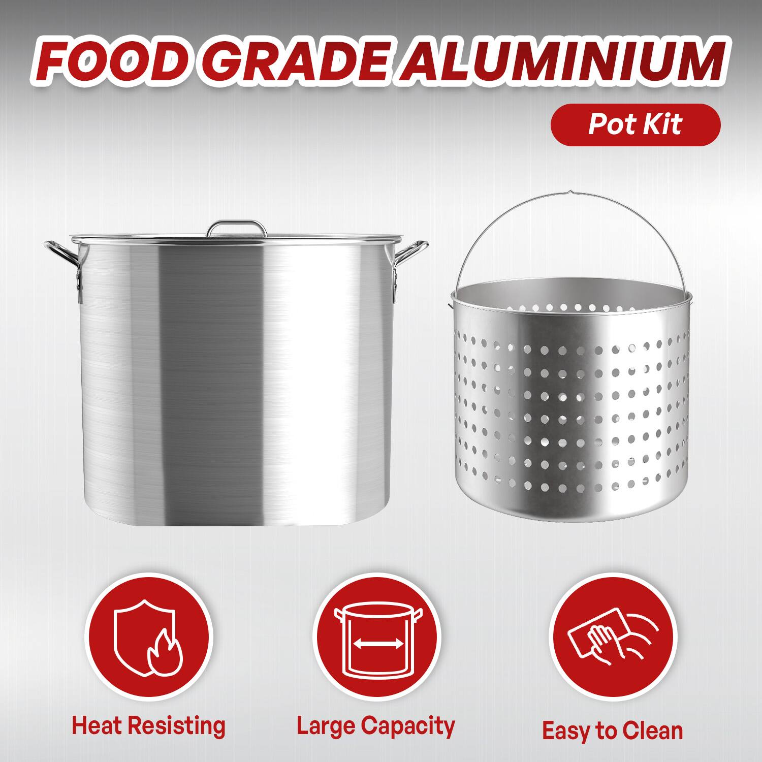 FOOD GRADE ALUMINIUM  
Pot Kit  

Heat Resisting  
Large Capacity  
Easy to Clean