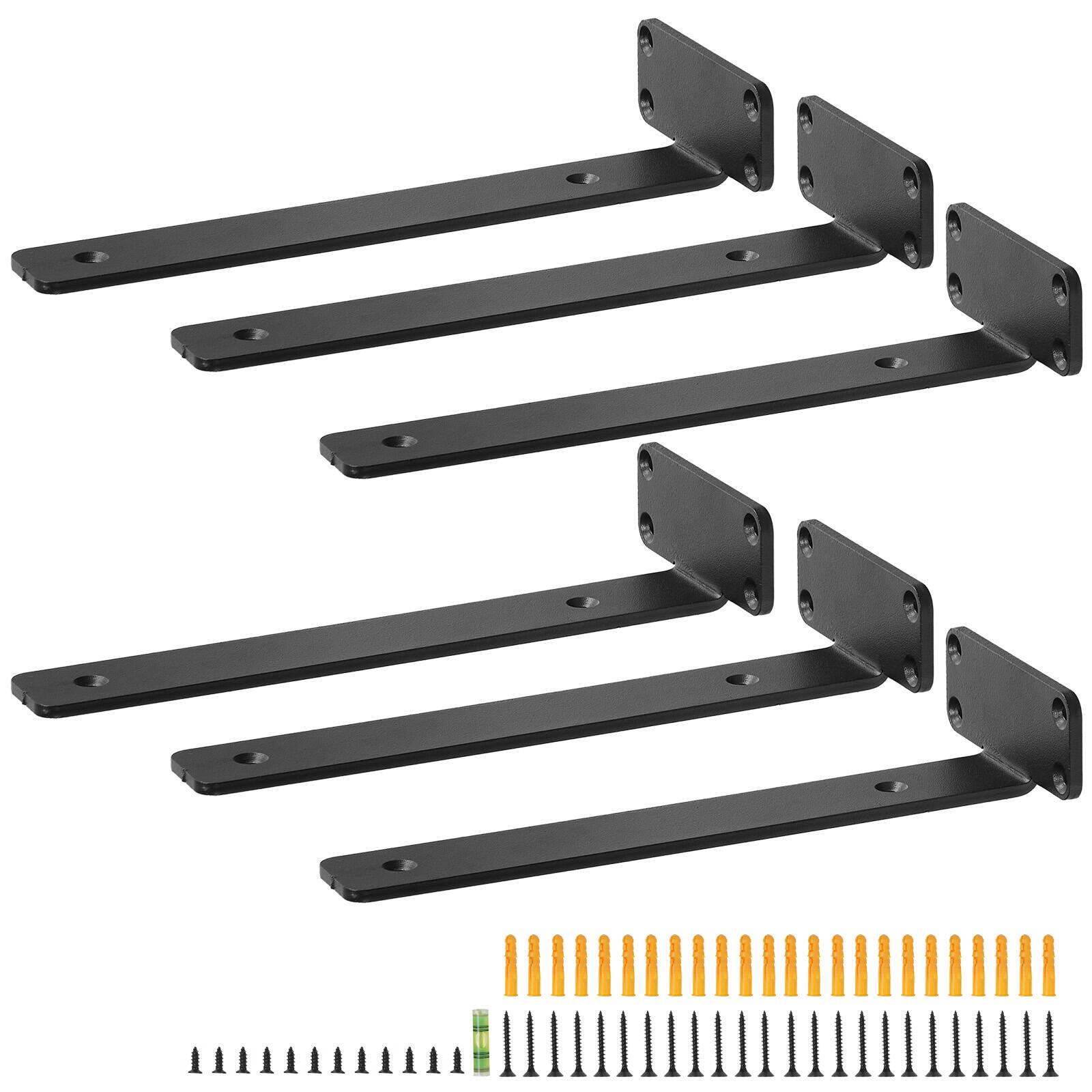 Alt View 5. VEVOR - Shelf Bracket, 12”L x 4”W x 1.6”H 6 Pcs, Heavy Duty Floating Shelf Brackets, Brackets for Shelves, 5mm Thick Matte - Black.
