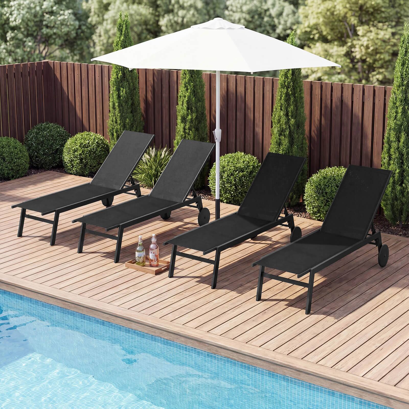 Alt View 4. Costway - Costway 1 PCS Patio Chaise Lounge with Wheels Adjustable 6-Position Backrest Breathable Seat - Black.