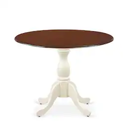 East West Furniture - Mid Century Dining Table with Drop Leaves - Mahogany Table Top and Linen White Pedestal Leg Finish - Multi-Color