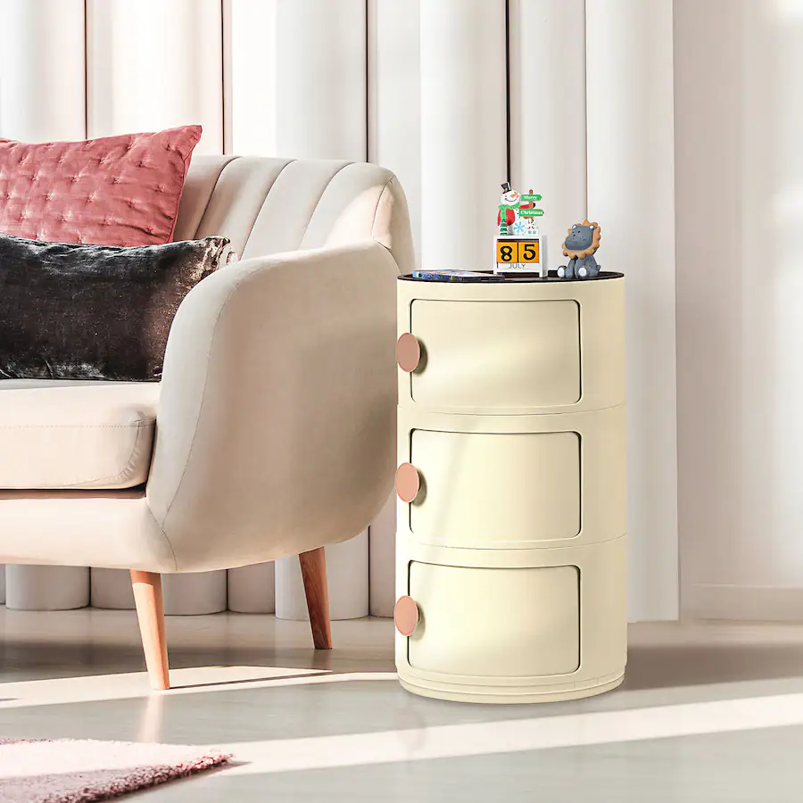 Rotatable Storage Unit Oumilen Modular Stackable Storage Cabinet 3 Tier Rotating Drawer Unit ...