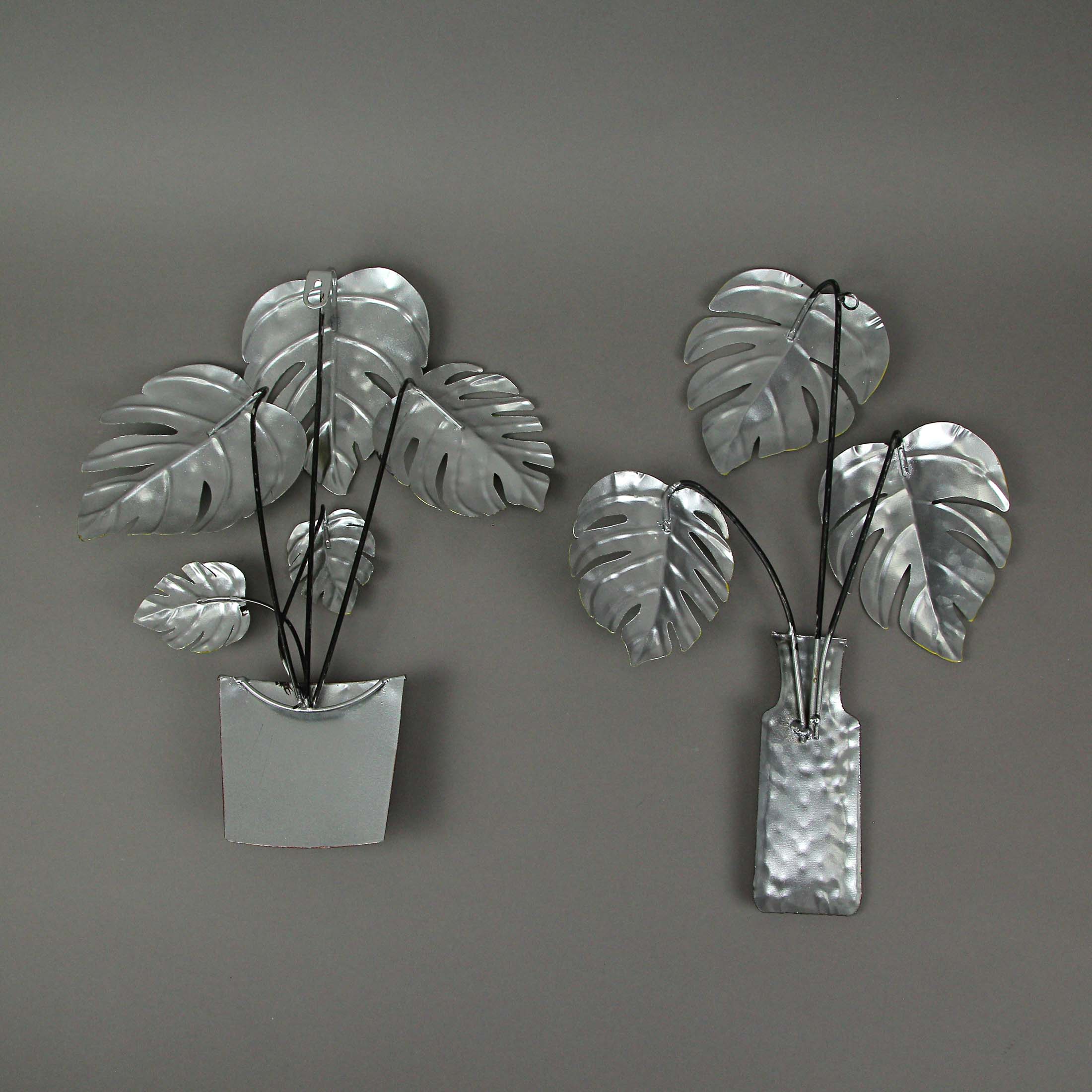 Alt View 4. Zeckos - Set of 2 Metal Tropical Potted Plant Wall Art Decorative Sculpture Home Decor - Multicolored.