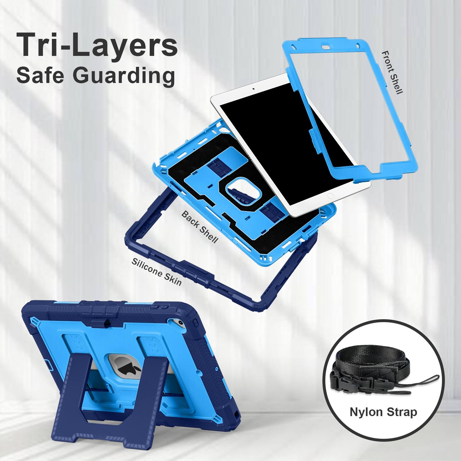 Tri-Layers Safe Guarding  
Front Shell  
Back Shell Silicone Skin  
Nylon Strap