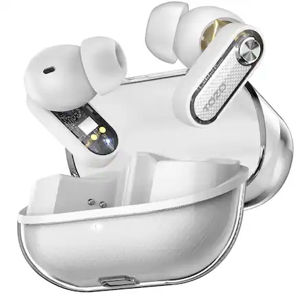 Front. TOZO - TOZO Hybrid ANC Wireless Earbuds, 10mm Drivers Deep Bass, 4 Mics ENC AI Calls, 32 EQ, Bluetooth 5.4, Crystal Case - White.