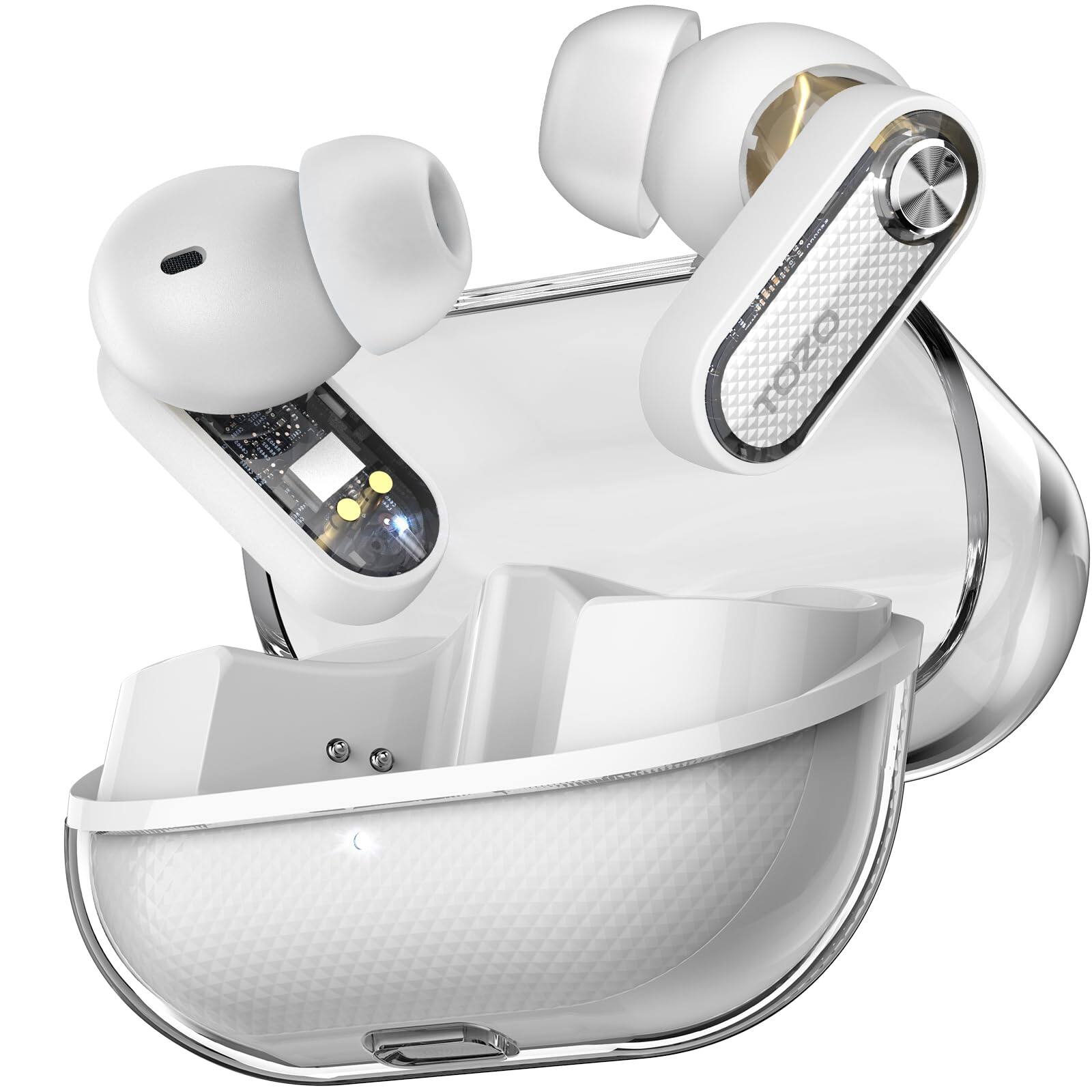 TOZO - Hybrid ANC Wireless Earbuds, 10mm Drivers Deep Bass, 4 Mics ENC AI Calls, 32 EQ, Bluetooth 5.4, Crystal Case - White