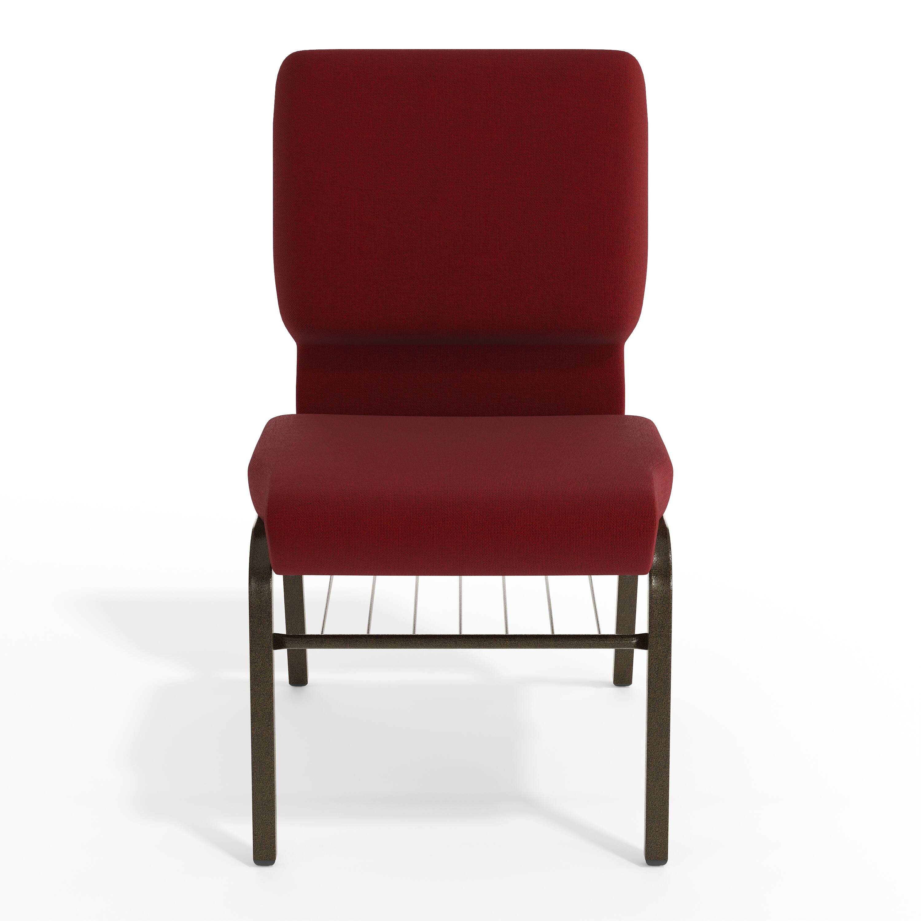 Alt View 9. Emma + Oliver - 18.5"W Church/Reception Guest Chair with Book Rack - Burgundy Fabric/Gold Vein Frame.