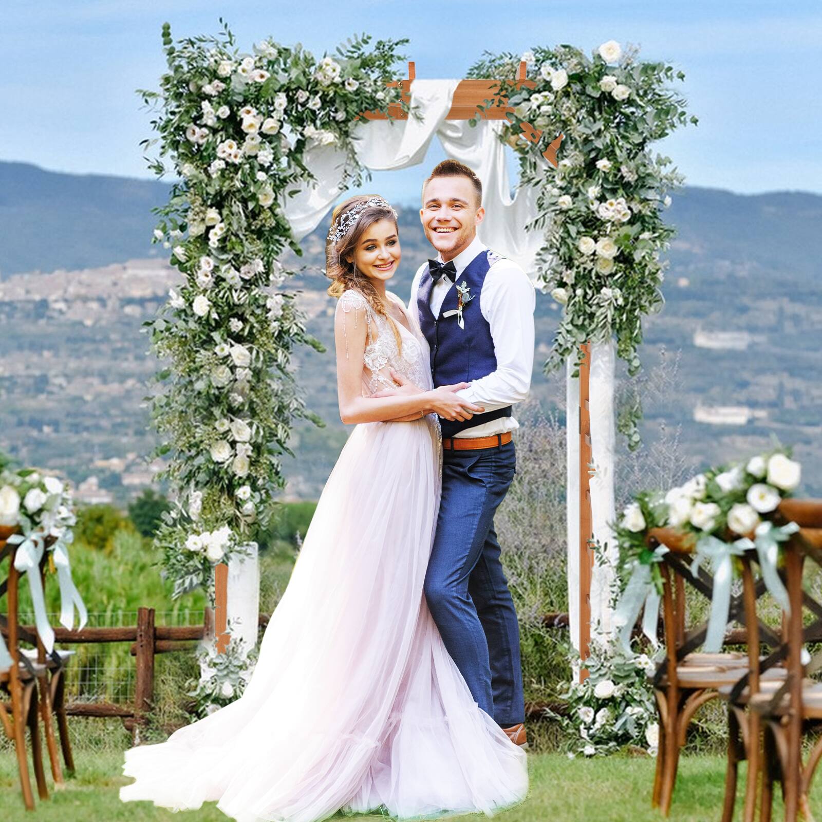 Alt View 1. Gymax - Gymax 7 FT Garden Arch Wooden Arbor Outdoor Wood Trellis for Climbing Plants - Orange.