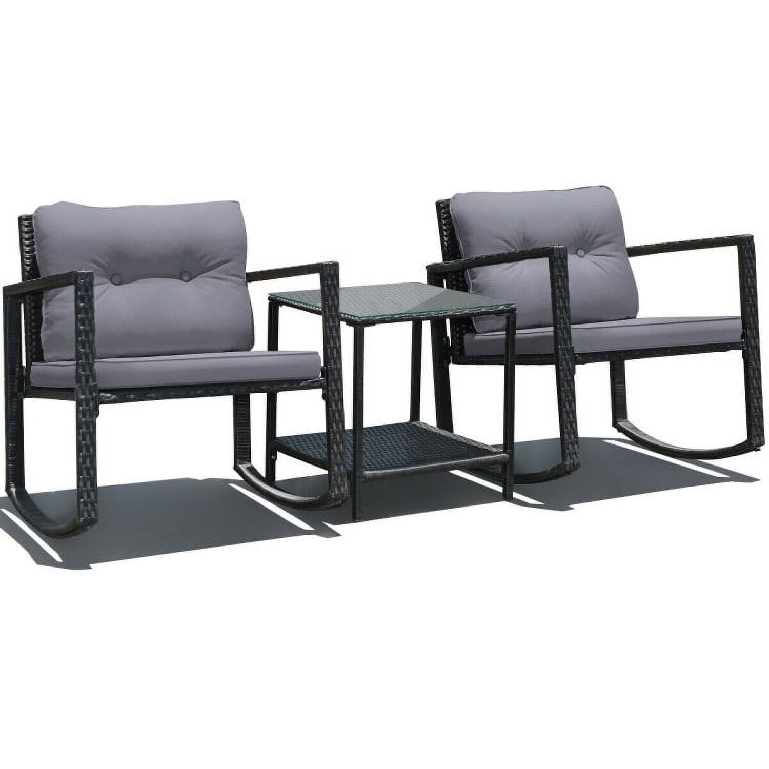 Alt View 2. Pefilos - 3 Piece Rocking Bistro Set with Cushioned Sofa , Outdoor Furniture with Rocker Chairs and Coffee Table Set of 3 - Gray.