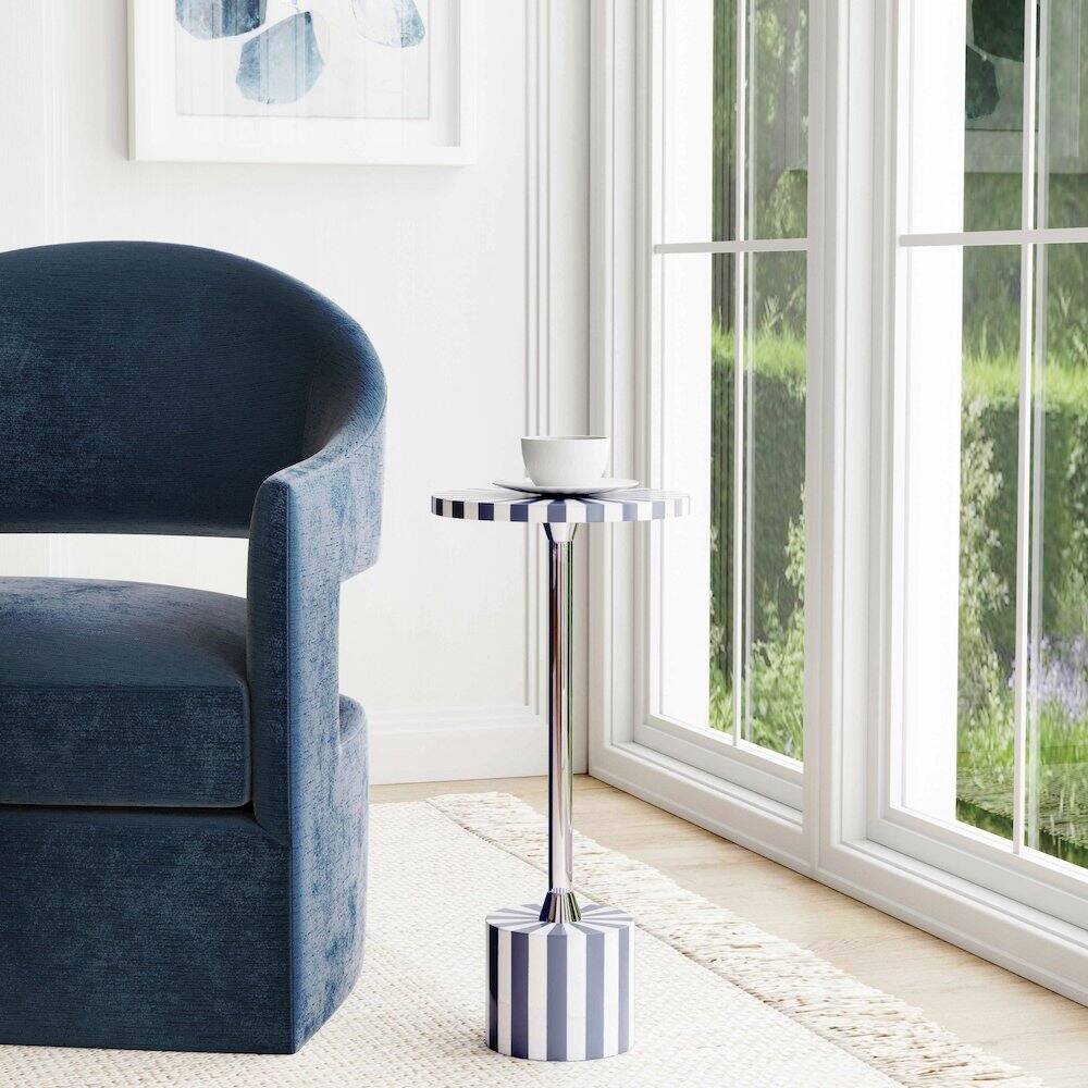 Alt View 3. Butler Specialty - Zane Brass and Bone Inlay Side Round Side Table - Gray And White.