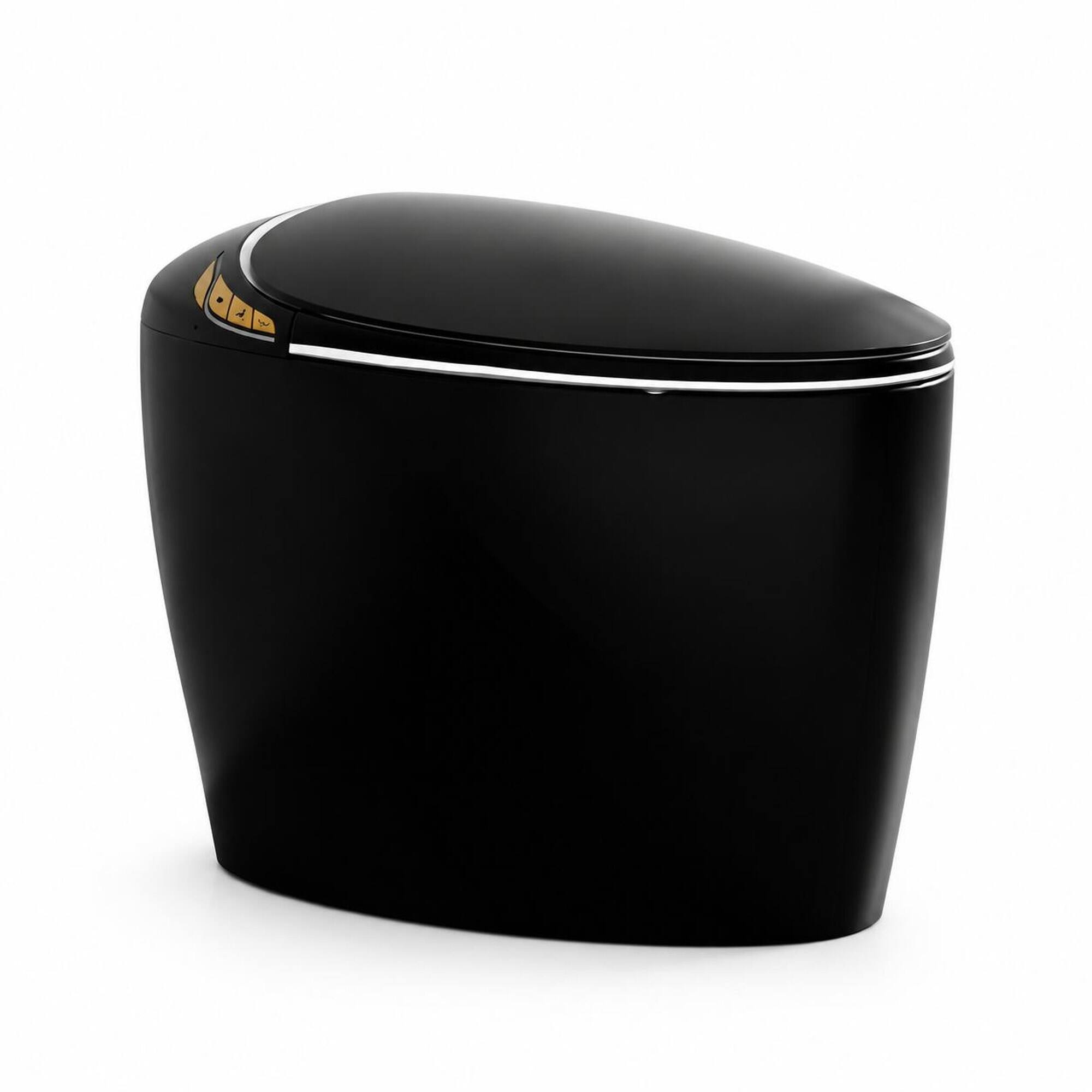 Front. RYHNUYNE - Unique Smart Bidet Toilet With Heated Seat, Auto Open Close Foot Sensor LED Display Nightlight Warm Water Dryer In Black - Black.