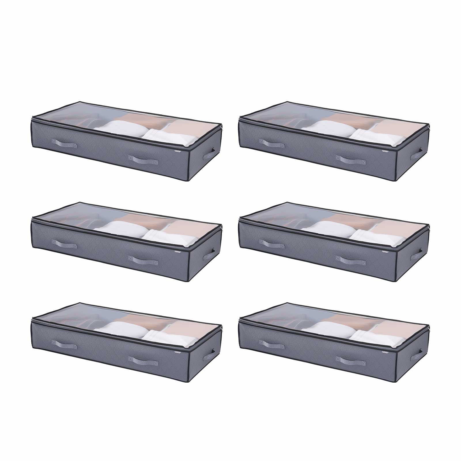 Front. VEVOR - Under Bed Storage with Clear Lids, 39.2 x 19.7 x 7.1 Inch, 90L Large Underbed Clothes Storage Containers - Dark grey.