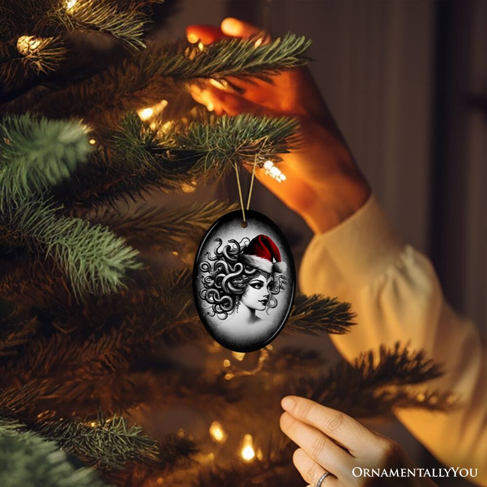 Alt View 1. OrnamentallyYou - Bewitching Medusa with Santa Hat Ornament Alluring Christmas Decoration for Halloween Tree Oval - Multi-colored.