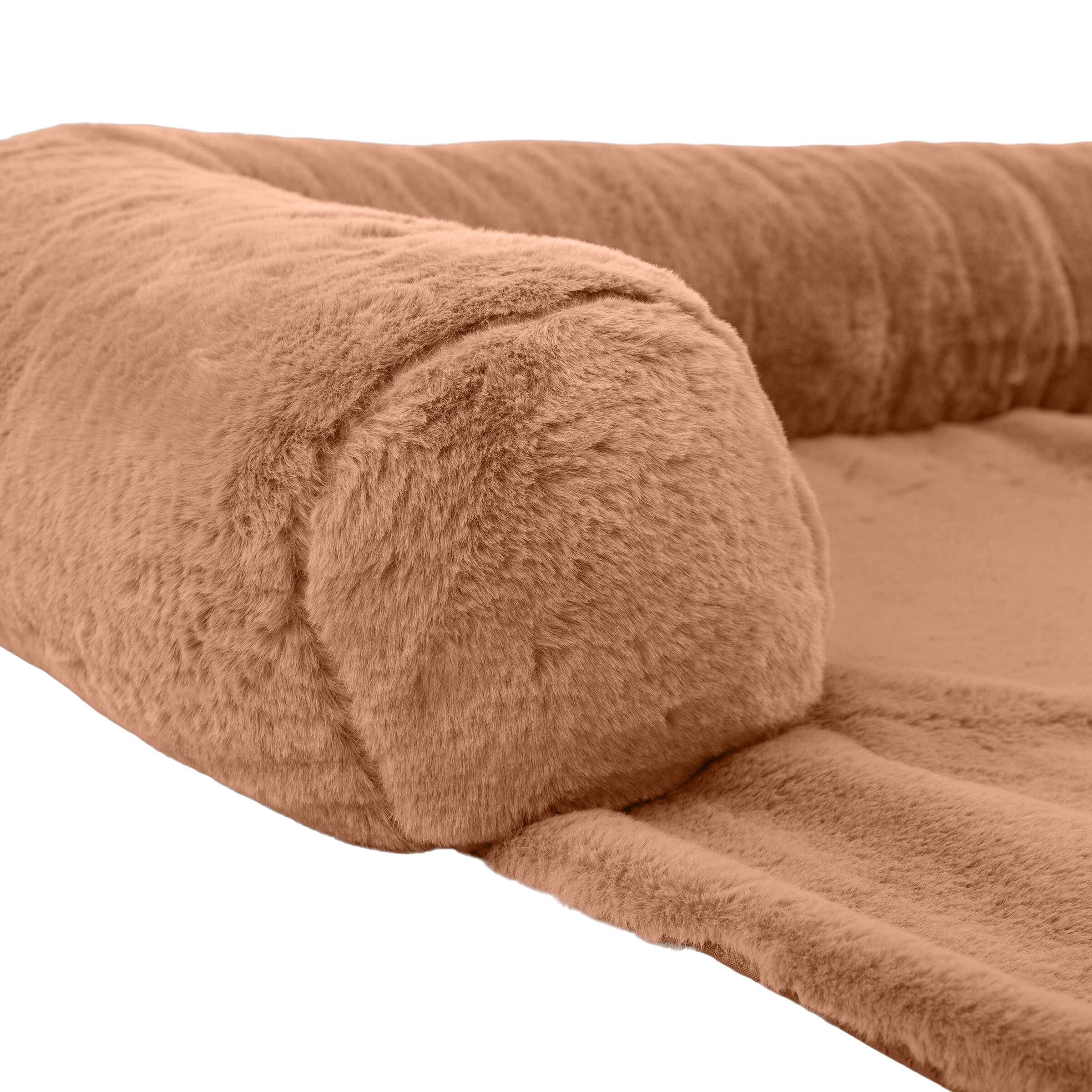 Angle. PetMaker - 45in Plush Dog Bed for Couch - Beige.