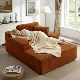 Meqiodas - 67.5”Oversized Indoor Chaise Lounge, Sofa Bed, Living Room Sofa, Corduroy Upholstered Boneless Cloud Sofa, No Assembly - Brown