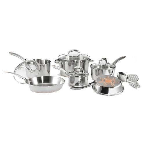 Front Standard. T-Fal - Ultimate Stainless Steel with Copper Bottom 12 Piece Cookware Set.