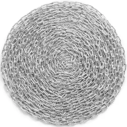 Front. VEVOR - Proof Coil Chain, 3/16" x 100', 1100 lbs Safe Working Load, Zinc Plated Proof Tested Coil Chain with Two Quick Links - Silver.