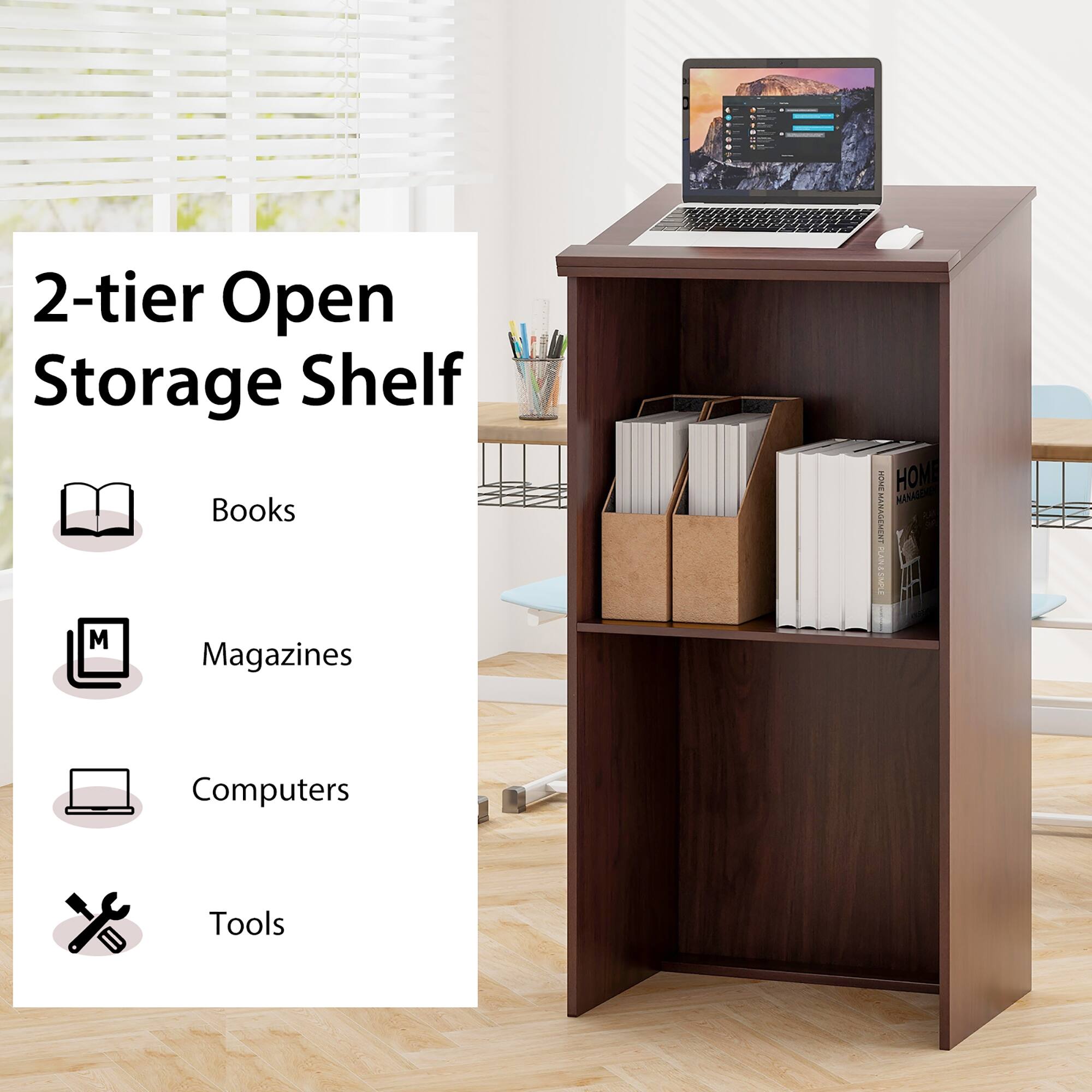 2-tier Open Storage Shelf

- Books
- Magazines
- Computers
- Tools