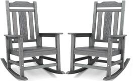 SERWALL - HDPE Oversized Outdoor Rocking Chairs Set of 2, Outdoor Rocking Chairs for Patio, Heavy Duty Front Porch Rocker - Unique Gray