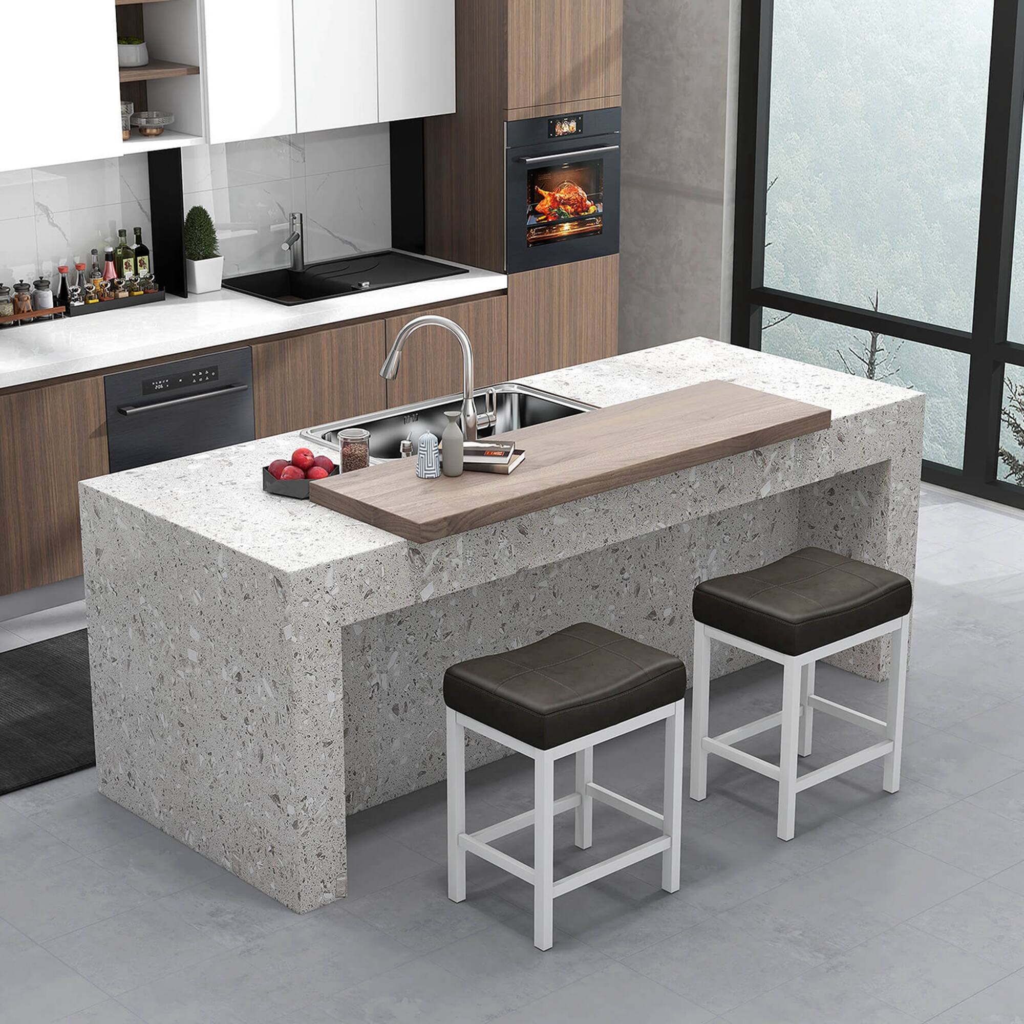 Alt View 3. Costway - Costway 24.5" Bar Stool Set of 4 with Solid Rubber Wood Frame Humanized Footrest Kitchen - White.