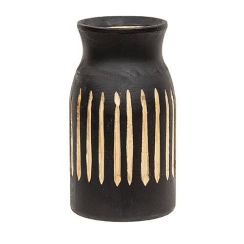 Front. BreeBe - BoHo Etched Black Wooden Vase - 6.5" - Black.