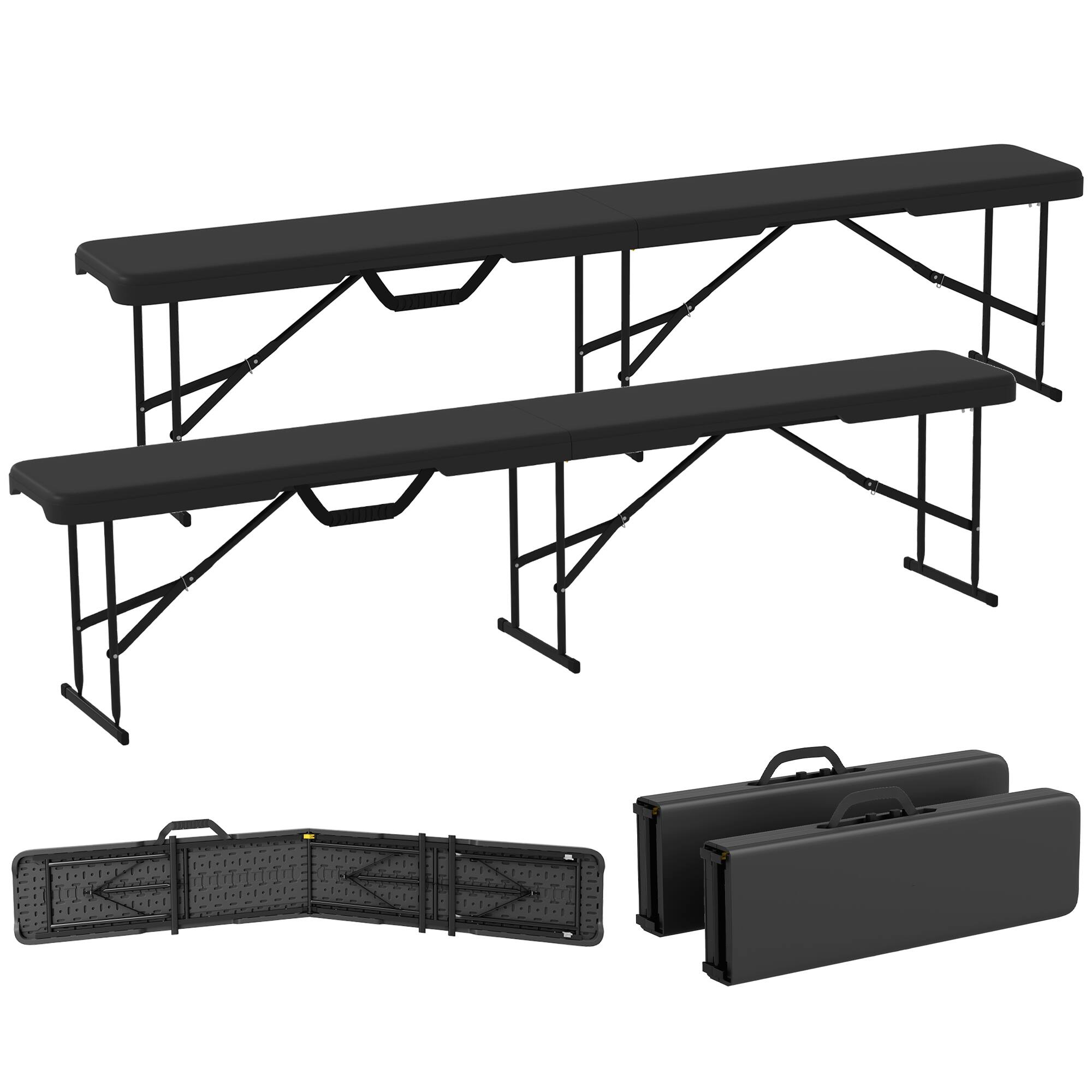 Outsunny - 2-Pack 6 Ft. Plastic Folding Benches, Portable Foldable Bench Seats with Carrying Handle, Non-Slip Mat, HDPE Tabletop - Black price history on PriceWatchPro