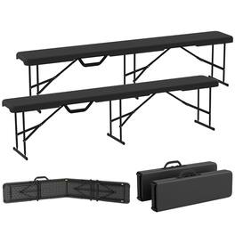 Outsunny - 2-Pack 6 Ft. Plastic Folding Benches, Portable Foldable Bench Seats with Carrying Handle, Non-Slip Mat, HDPE Tabletop - Black