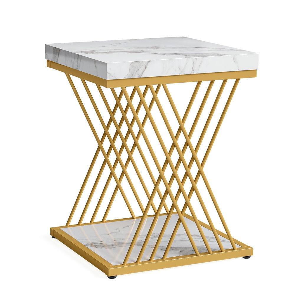Back. Kadyn - Kadyn Sofa Side End Table, End Table, Couch Table,Square End Table, 2-Tier Side Table Modern Bedside Table,White & Gold - White.