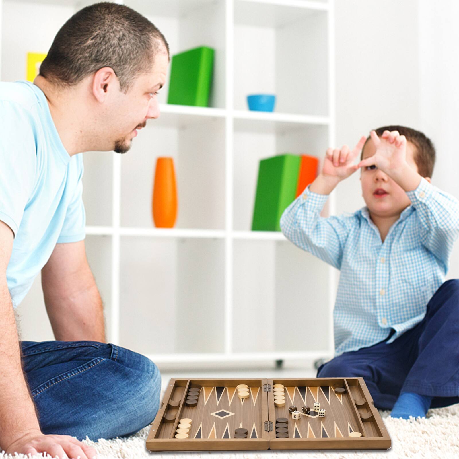 Alt View 3. GSE Games & Sports Expert - Premium Wooden Folding Inlay Backgammon Board Game Set, Classic Traditional Board Game (Star-17").