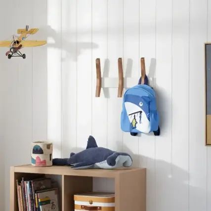 Front. TRINITY - DRAKESTONE Mid-Century Coat Rack w/ 3 Wooden Hooks White - White.