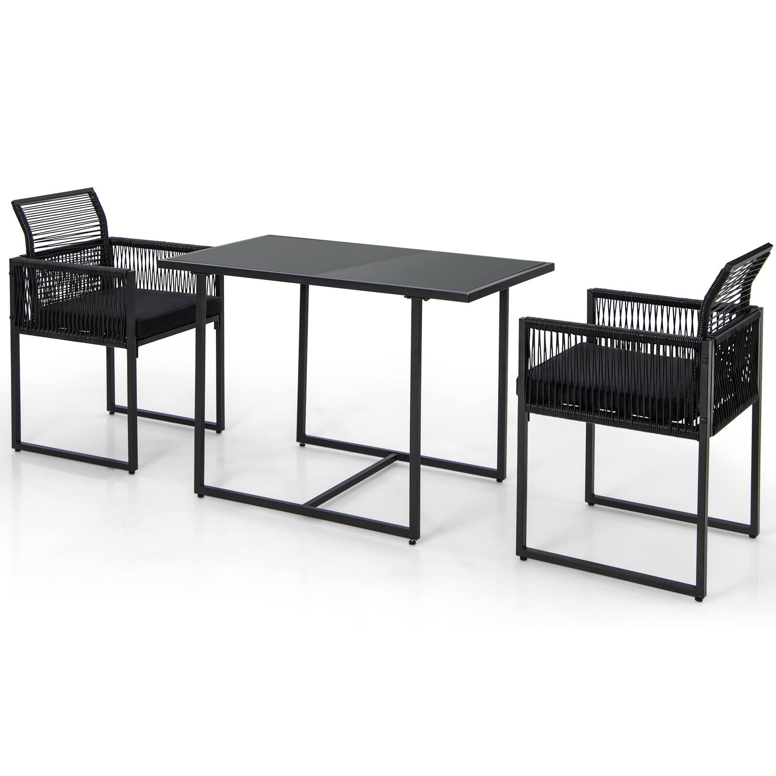 Alt View 9. Gymax - Gymax 3PCS Patio PE Wicker Furniture Set Cushioned?Chairs W/Folding Backrest Backyard - Black.