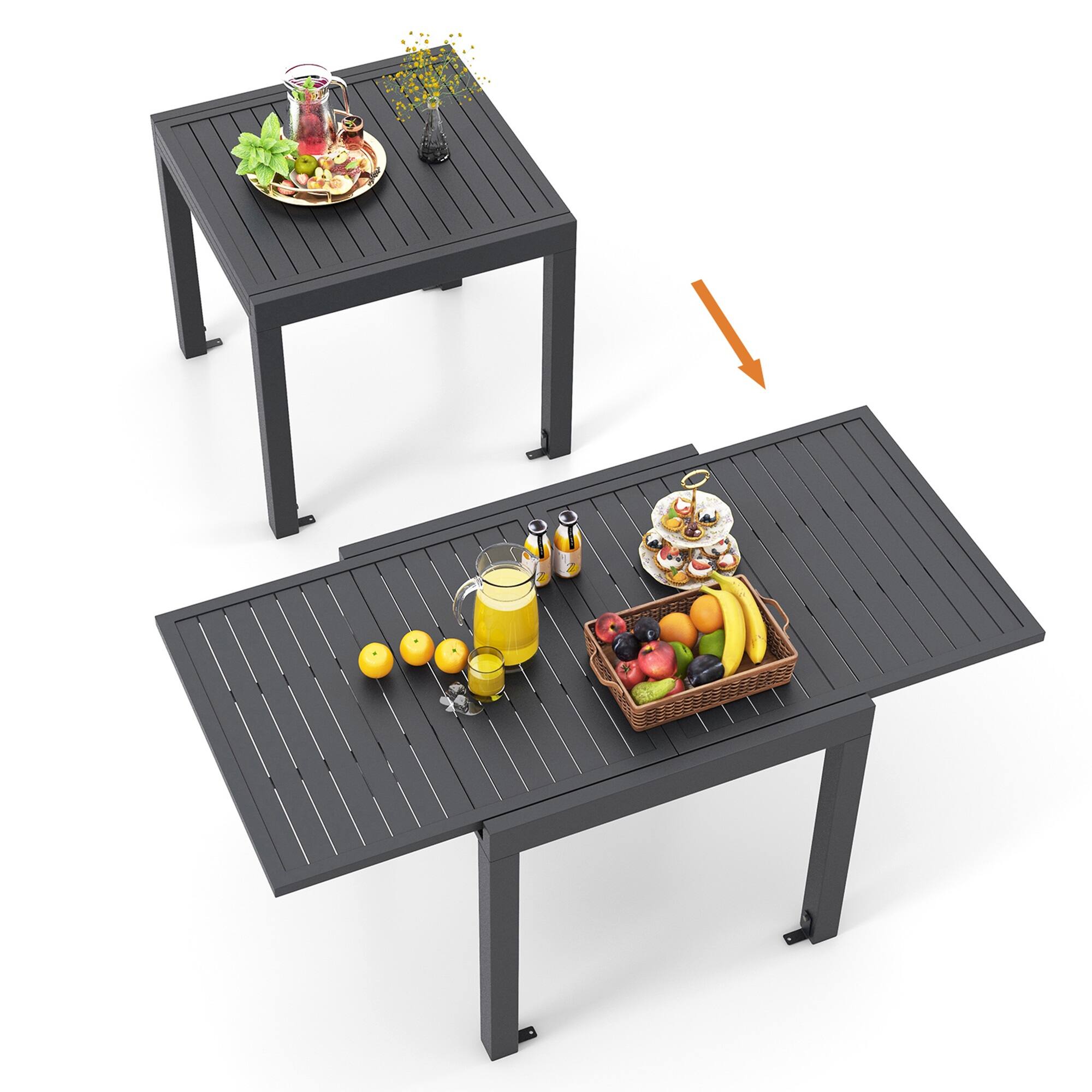 Alt View 6. Costway - 31.5"-63" Expandable Patio Dining Table for 4-6 Person with Slatted Tabletop - Dark Grey.
