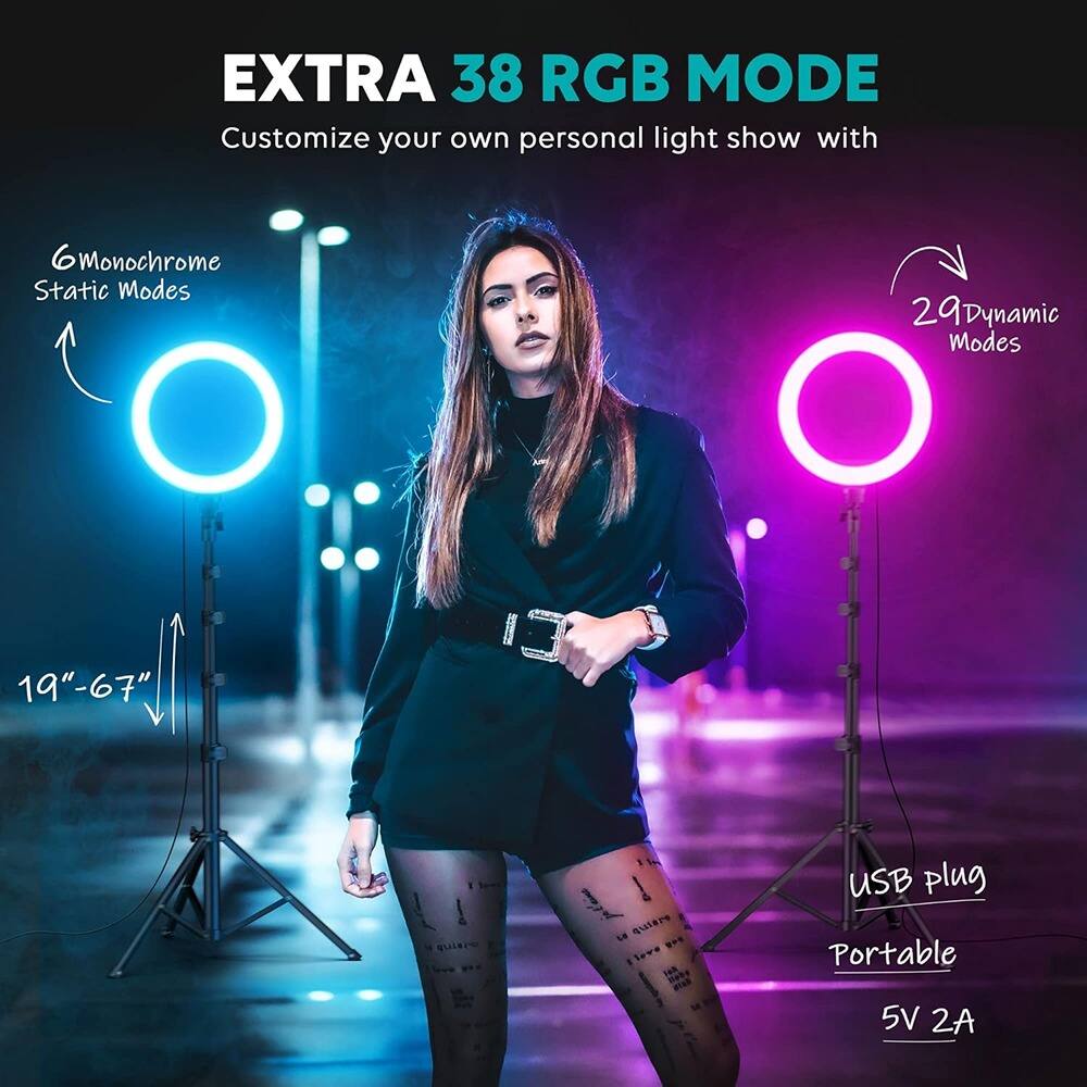 EXTRA 38 RGB MODE  
Customize your own personal light show with  

6 Monochrome Static Modes  
29 Dynamic Modes  

19" - 67"  

USB plug  
Portable  
5V 2A