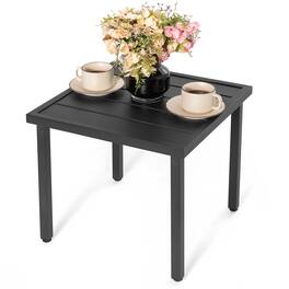Nuu Garden - Outdoor Square Side Table, Slatted Tabletop, Adjustable Feet, Powder-Coated Metal Frame - Black