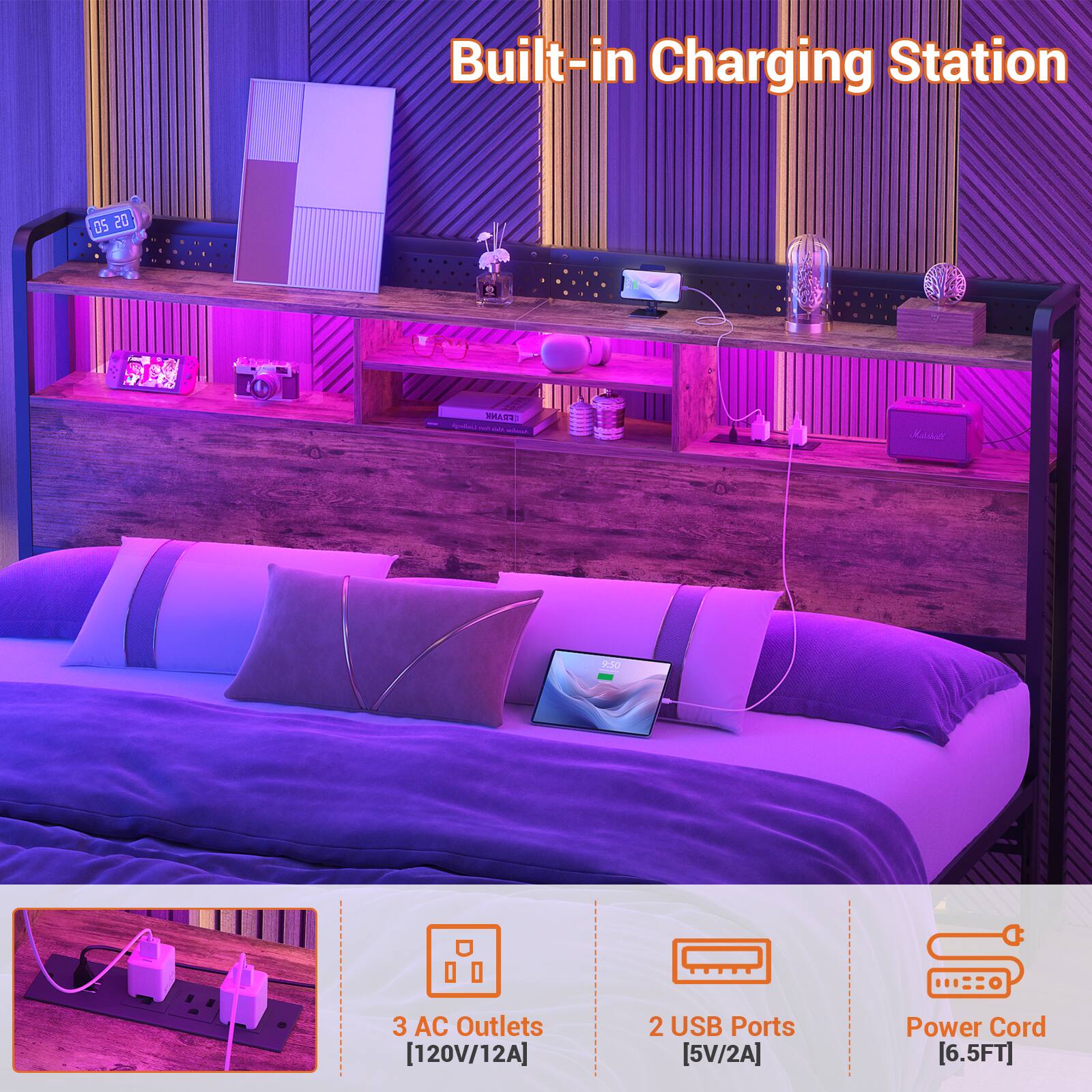 Built-in Charging Station  
OS O5 & - 5 S/C S - - - OKALL 0-0 3 AC Outlets [120V/12A]  
2 USB Ports [5V/2A]  
Power Cord [6.5FT]