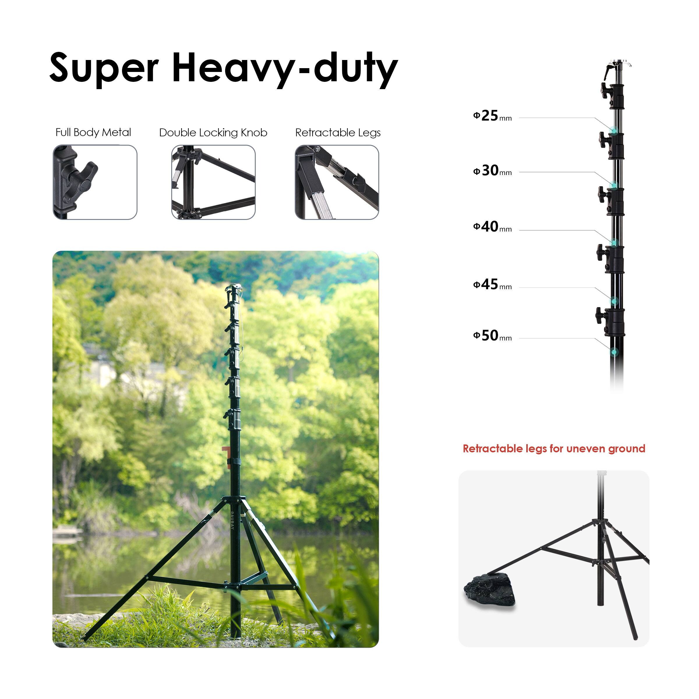 Super Heavy-duty

Full Body Metal  
Double Locking Knob  
Retractable Legs

25mm  
30mm  
40mm  
45mm  
50mm

Retractable legs for uneven ground