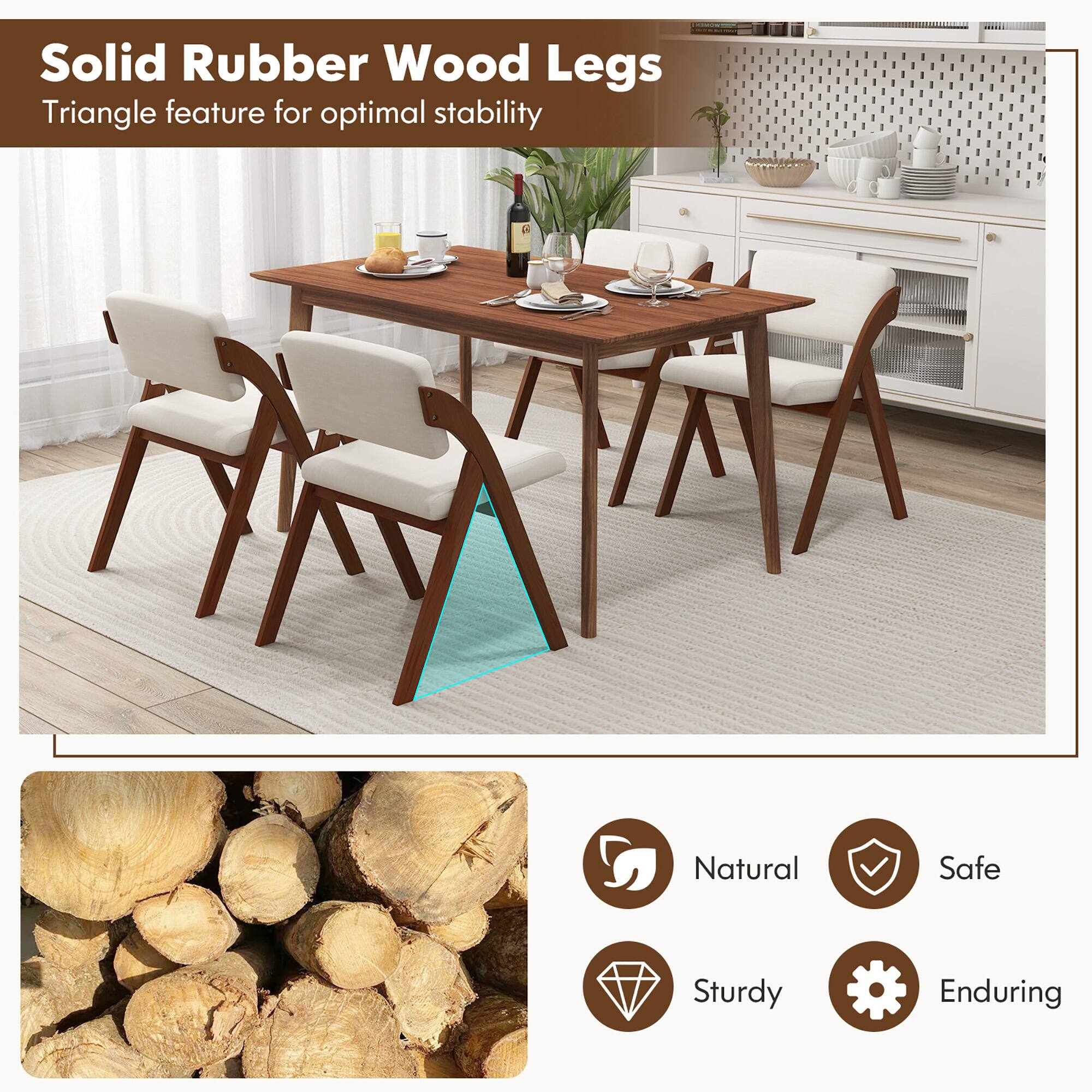 Solid Rubber Wood Legs  
Triangle feature for optimal stability  

Natural  
Safe  
Sturdy  
Enduring