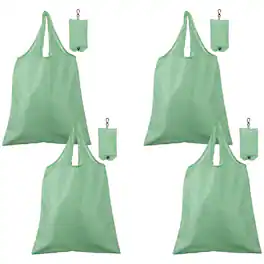 Unique Bargains - 4pcs Foldable Travel Bag Lightweight Polyester Reusable Grocery Tote Pouch for Women and Men Travel Beach Storage - Green
