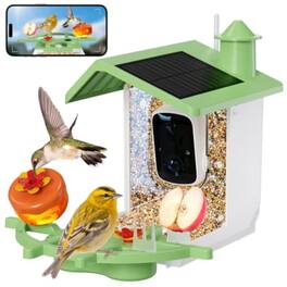 Luckbyte - Smart Bird Feeder with Camera, AI Identify Birds, Solar 2K HD Live Video, Instant Alerts, IP65 Waterproof - Green