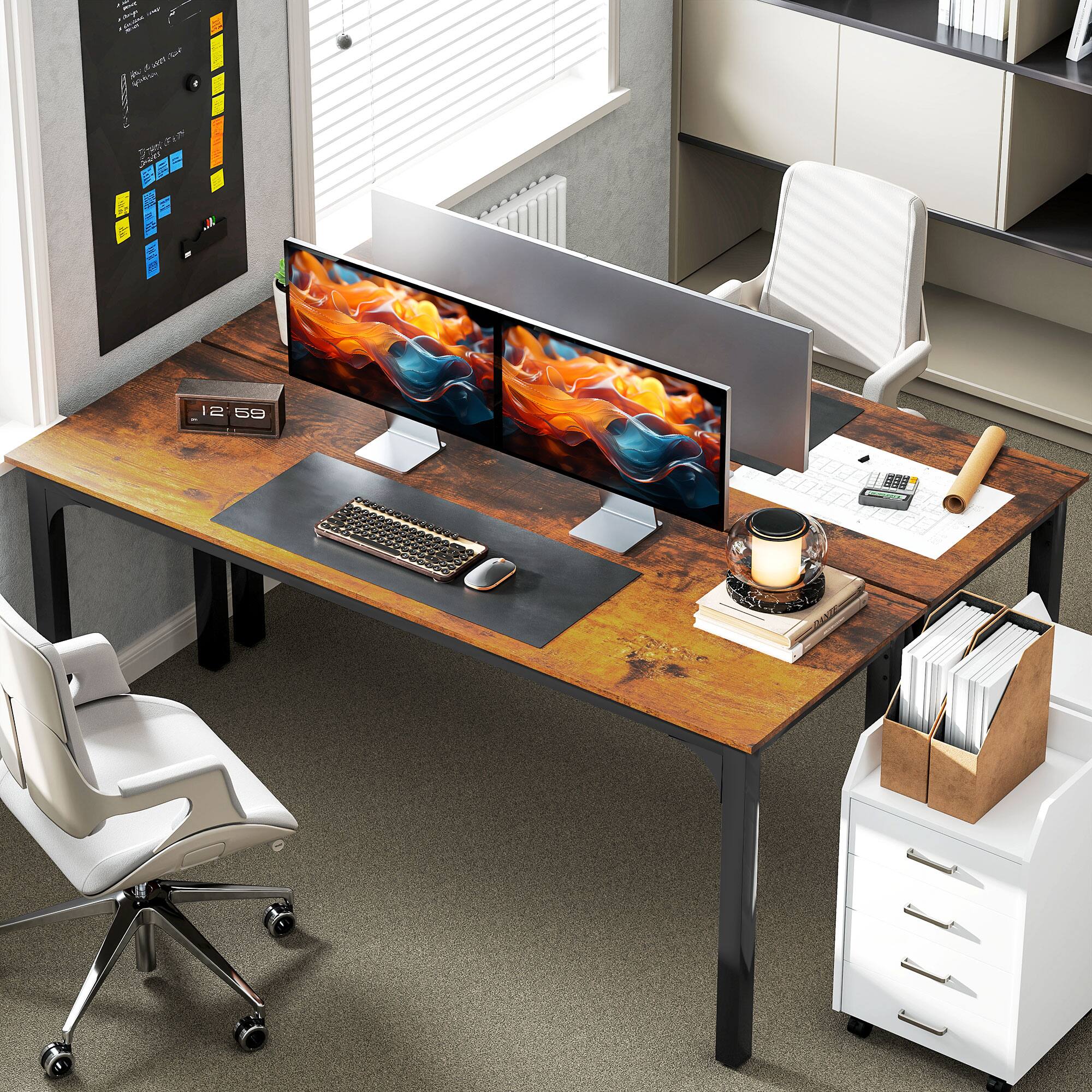 Alt View 2. Homcom - 66" L Shaped Gaming Desk, Reversible 2 Person Computer Desk with File Cabinet and Power Outlets - Distressed Black.