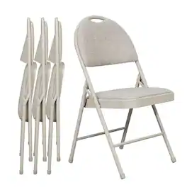 Sudden Comfort - Set of 4 Double Padded Steel Frame High Back Folding Chairs - Buff