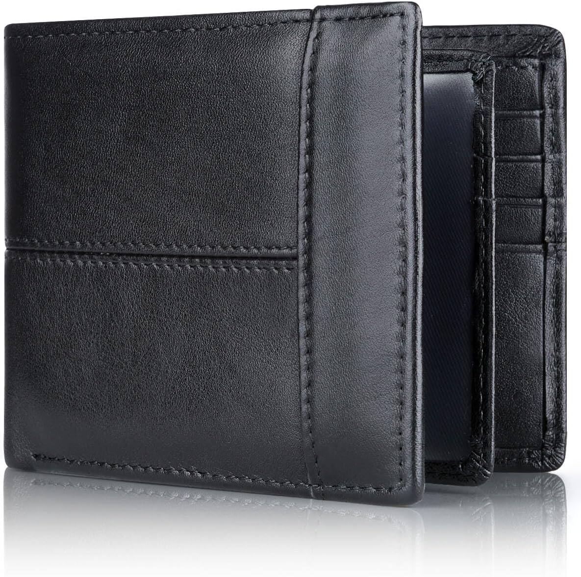 Front. Vulpecula Spade - Mens Wallet Rfid Blocking Leather Wallet for Men Bifold Wallets with 1 ID Window 16 Card Slot - 172-Black.