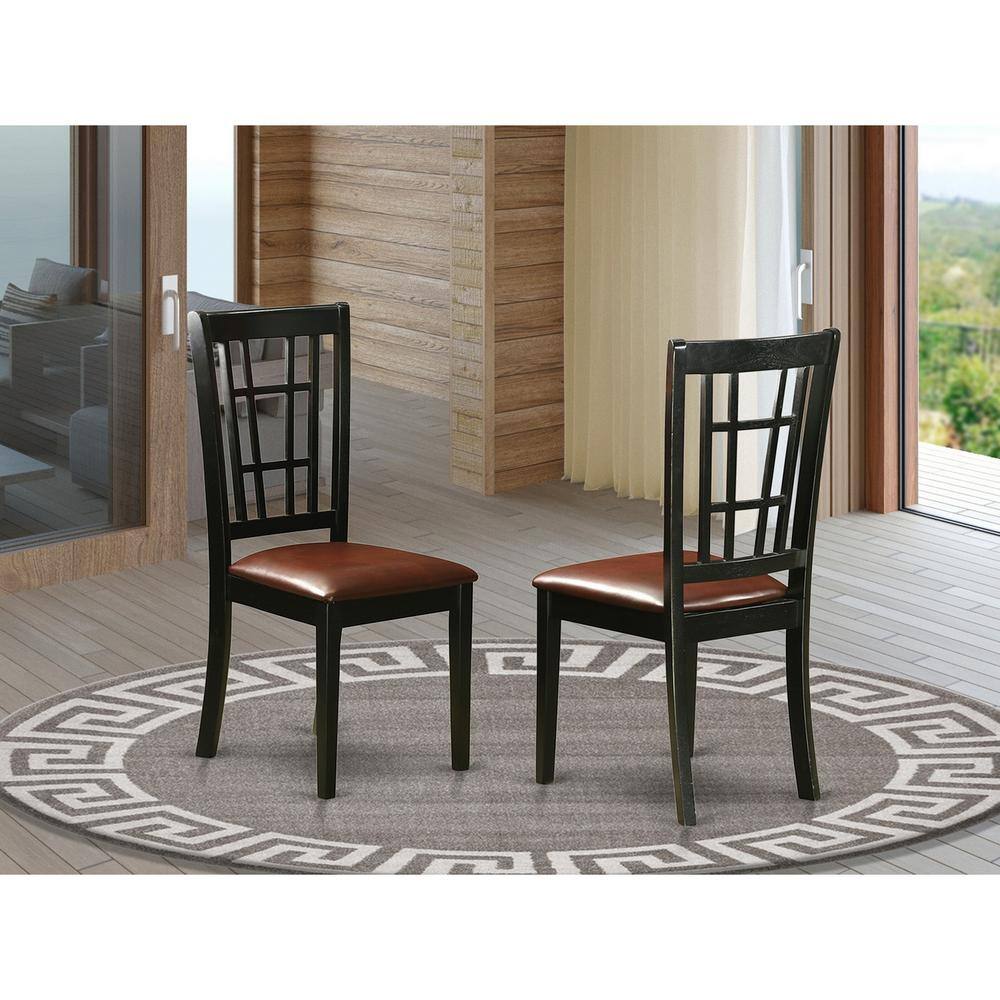 Left. East West Furniture - Nicoli Dining Chair with Faux Leather Upholstered Seat - Black & Cherry.
